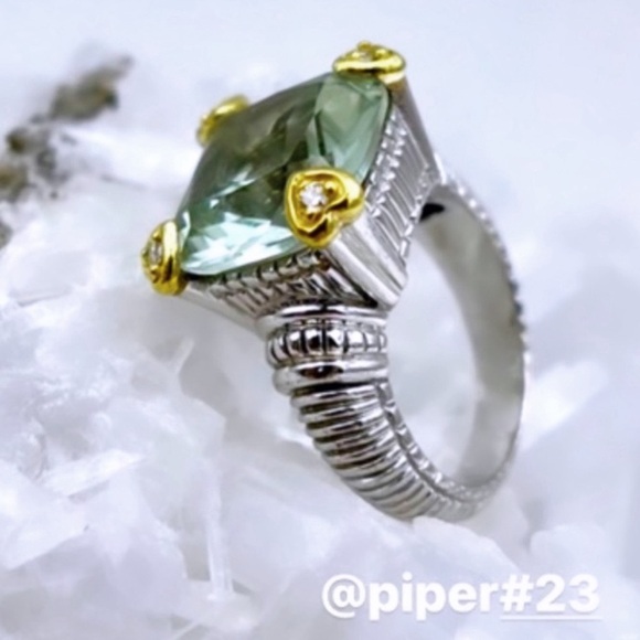 Judith Ripka JR TWO Fontaine Prasiolite & Diamond Cocktail Ring size 6 - Picture 2 of 8